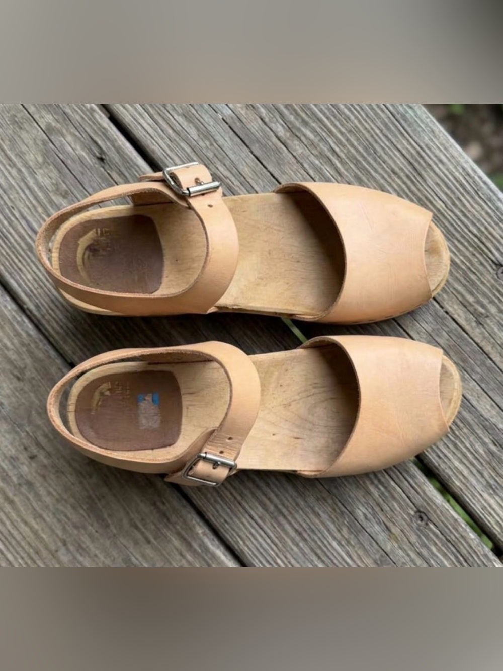 MIA Sweden Anja Clog Natural Tan Mary Jane Peep Toe size 37/7 EUC